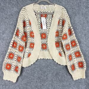 Driftwood Granny Square Cardigan Sweater Womens XL Chunky Knit Cottage Retro NWT